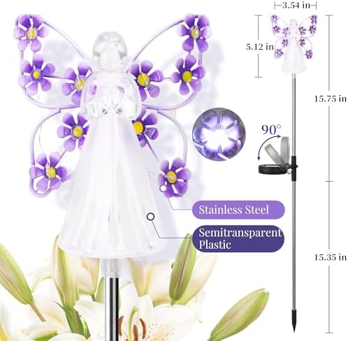 GIGALUMI 2 Pack Angel Solar Lights Outdoor Garden Decor Yard Art - Image 4