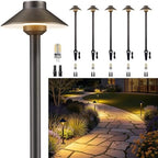 Gardenreet Low Voltage Landscape Lighting - Solid Brass Pathway Lights 12V, LED Path Lamp Waterproof, Hat Shaped Wired Bronze for Walkway Garden with 3W 270LM 4000K Neutral White G4 Bulb (6 Pack) by Gardenreet