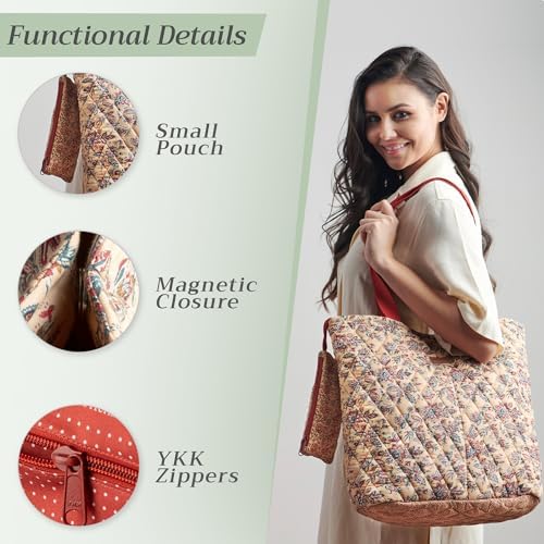 Maison d' Hermine Shopping Bags Cotton Quilted Tote Bag with Zipper Pockets - Image 6