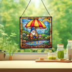 Gnome with Umbrella Stained Glass Suncatcher – Square Hanging Window Panel for Home, Garden, Nursery, Halloween, Christmas, Memorial Day – Whimsical Glass Art Gift for Gnome Lovers h4vwi8 - Image 2