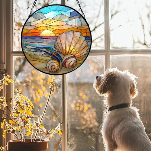 Ocean Stained Glass Window Hanging Suncatcher Beach Gifts for Women 12" - Image 2
