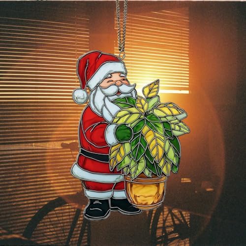 Happy Santa Holding Plant Pot Acrylic Suncatcher - Image 7