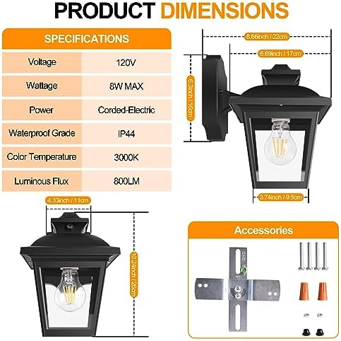 FUDESY Dusk to Dawn Outdoor Wall Light Fixture,Exterior Porch Lantern,Black - Image 2