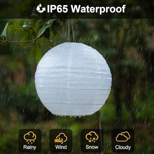 Solar Lantem String Lights Outdoor, 4 Lights 12inch Large Waterproof Hanging Lanterns with 160LED Warm White Light, USB Rechargeable Fairy Lights for Patio Garden Party Wedding Decor, 2 Pack - Image 4