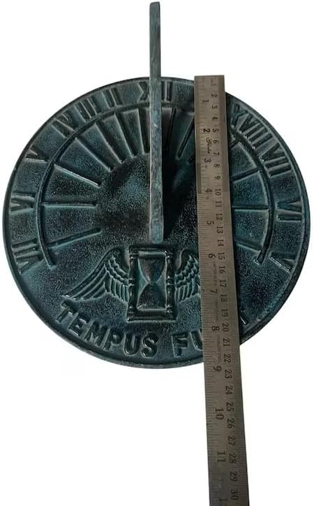 Engraved Metal Sundial with Tempus FUGIT Inscription – 9 Inch Aged Bronze Outdoor Garden Timepiece – Decorative Functional Sundial for Patio, Lawn & Garden Decor - Image 3