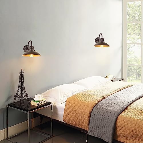 GOLDHILL 10.5" Bronze Gooseneck Metal Outdoor Barn Light 2-Pack, Powder Coated Anti-Rust Farmhouse Exterior Wall Sconce with Gold Interior, Wet Location Rated for Porch, Garage, Bathroom Vanity - Image 3