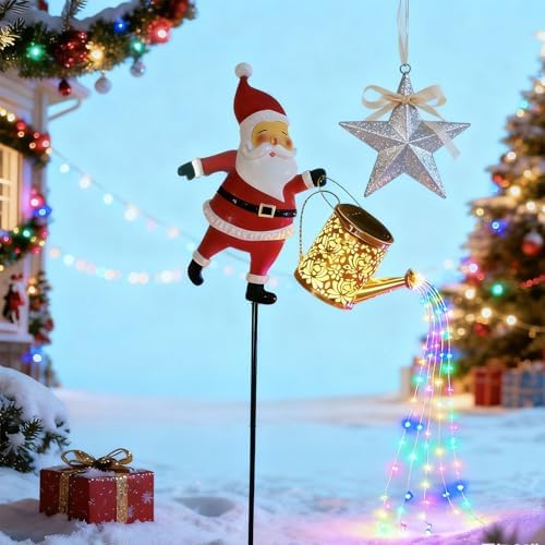 Christmas Solar Kettle Lights Garden Lawn Decorative Lights, Santa Solar Watering Can Lights Outdoor Decor, Waterproof Outdoor Decorative Light for Garden, Patio, Christmas Yard (1pc) by Unknown