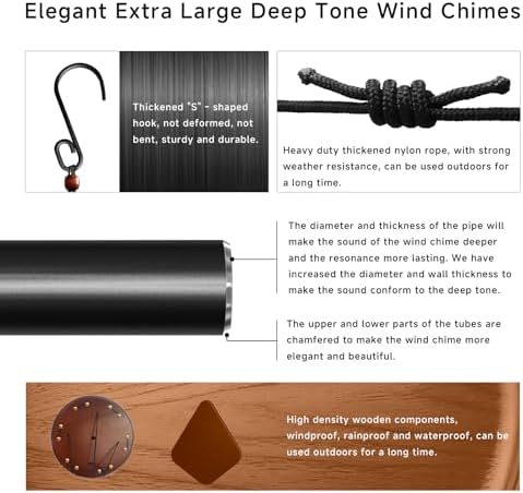 Bursvik 42" Deep Tone Wind Chimes - 6 Metal Tubes Rhombus Garden Patio Gift - Image 4
