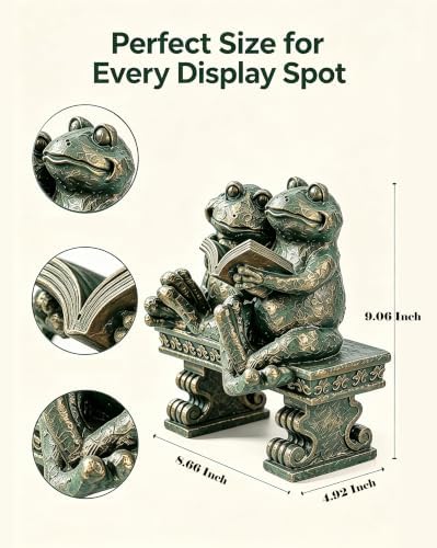 Teaeeno Garden Frog Statue, Weatherproof Reading Frogs Outdoor Sculpture - Image 3