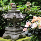 Buddha Statue,Solar Powered Pagoda Japanese Zen Garden Decor Lantern Pagoda Statue Buddha Ornament Gift,13.6in - Image 2