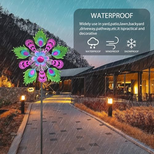 Solar Peacock Wind Spinners for Yard and Garden, 40 Inch Solar Windmill Garden Whirligig Kinetic Spinners Decor for Lawn,Patio&Yard, Metal Whirligigs Purple Wind Spinners Outdoor - Image 4