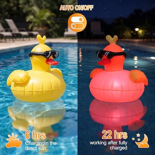 Solar Floating Pool Lights, RGBW Color Changing 12-LED 20H Runtime with Remote, Pool Party and Garden Pond Decor, Cool Sunglasses Duck 2-Pack - Image 4