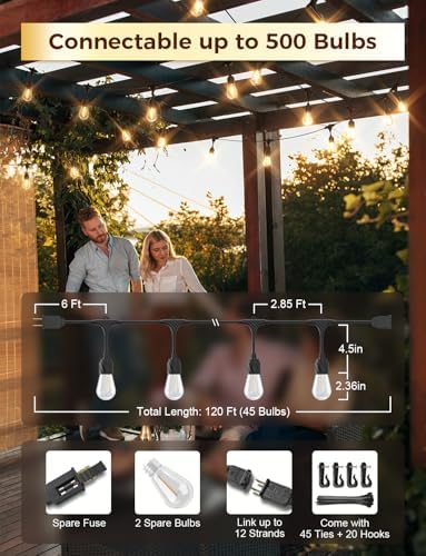 XMCOSY+ Outdoor String Lights, 120FT Patio Lights with 42 LED Bulbs - Image 5