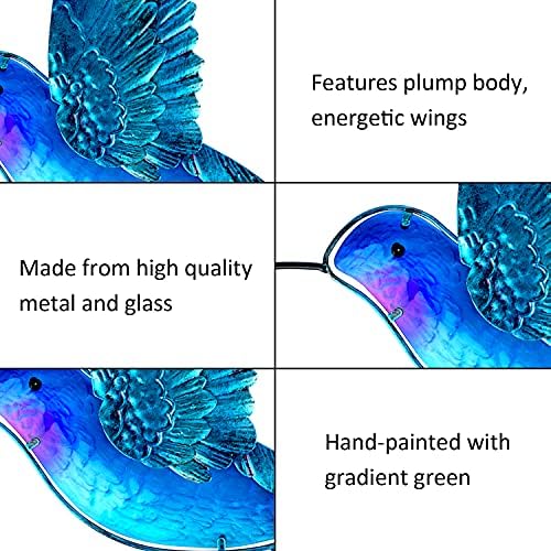 John's Studio Metal Hummingbird Wall Decor Bathroom Glass Art Iron Sculpture Outdoor Hanging Decoration for Home Bedroom Garden Patio Porch or Fence - Blue - Image 2