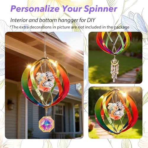 12" Hanging Wind Spinners Outdoor Assembly Required Rainbow 3D Metal Ball - Image 5