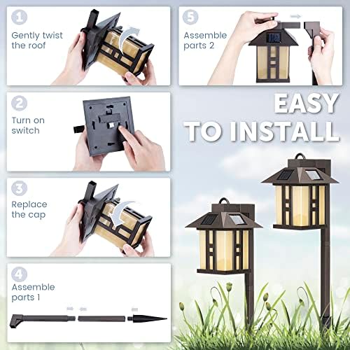 GIGALUMI Japanese Decor Solar Lights for Outside, Pathway Lights 4 Pack - Lawn/Patio/Yard/Walkway/Driveway Decoration - Image 6