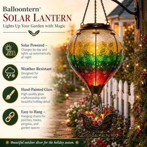 Christmas Hot Air Balloon Solar Lantern with Santa Sleigh and Flame - Image 6