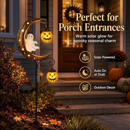 CRILEAL Solar Halloween Ghost & Pumpkin Moon Garden Stake Light - Image 2
