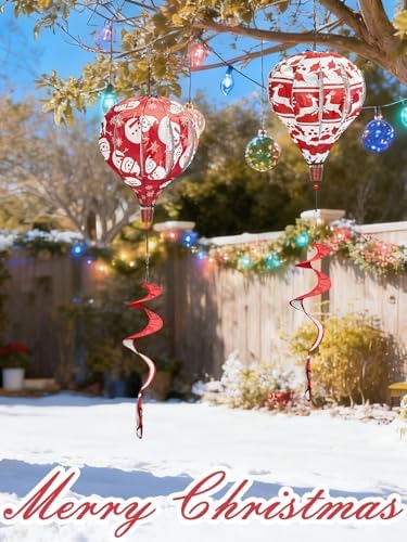 2PCS Giant Christmas Snowman Reindeer Hot Air Balloon Wind Spinners 14" W x 59" H Large Red&White Whirligig Wind Spinner Hanging Ornaments for Yard Garden Lawn Outdoor Decorations - Image 6