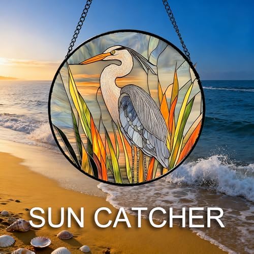 Stained Glass Window Hanging Retro Heron Bird Plant 9.8" - Suncatcher Door Garden Sunroom Sun Catcher Birthday New Year Christmas for Friend Mom Men Woman Nana - Image 4