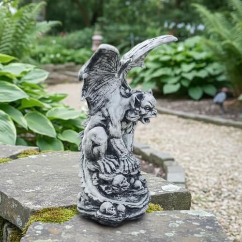 OLOMA Sitting on Skull Winged Gargoyle Concrete Statue Gothic Beast Garden Outdoor Sculpture Cement Mythical Creature Creepy Garden Decor Lawn Patio Porch Halloween Accent - Image 2