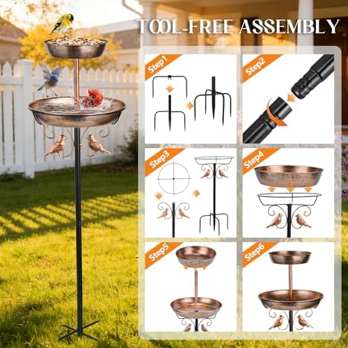 2-Tier Metal Bird Bath and Feeder for Outdoor Birdbath for Outside - Image 7