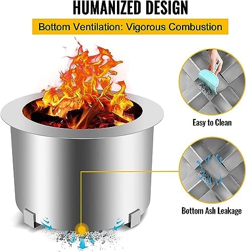 21.5-28.5" Smokeless Outdoor Fire Pit Stove Wood Campfire Grill for Outside Stainless Steel,Silver,21.5 Inch - Image 5
