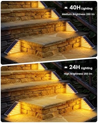 NIORSUN Outdoor Step Lights, Upgraded 28 LEDs 2 Brightness Modes, IP67 Waterproof Solar Stair Lights for Outside Steps, 1200mAh Battery Long Runtime Warm White for Patio Deck Yard Porch, 12 Pack - Image 2
