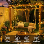 QITONG 2 Pack Warm White Solar String Lights, Each 66ft 200 LED Solar Fairy Lights Outdoor Waterproof, 8 Modes Green Wire Solar Twinkle Tree Lights for Outside - Image 2