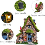 ASAWASA Resin Fairy House Statues with Solar Powered Lights, Funny Garden Sculptures with Flocked and Cobblestone Decor, Exquisite Garden Cottage Figurines - Image 5