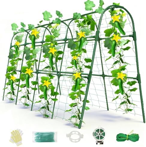 Cucumber Trellis for Raised Bed, U-Shape Garden Arch Metal Support for Climbing Plants, Metal Arch Plant Support Vegetables Trellis, Plant Support for Vine(Green, 63 * 30 * 47inch(L*W*H)) by Laodier