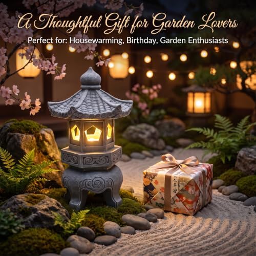 Japanese Solar Pagoda Lantern Outdoor Garden Decor Resin LED - Image 5