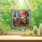 Gnome with Hibernation preparations Stained Glass Suncatcher–Square Hanging Window Panel for Home, Garden, Nursery, Halloween, Christmas, Memorial Day–Whimsical Glass Art Gift for Gnome Lovers 0uoi6u - Image 2
