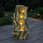 23.62 Inch Outdoor Water Fountain, Tree Stump Resin Cascading Water Feature with Warm LED Lights, Quiet Pump for Patio Garden Porch - Image 7