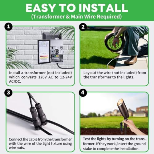 LED Spotlight, 3000K/4000K/5000K Adjustable Color Temperature Waterproof Outdoor Landscape Uplight, 12V AC/DC Wired Durable Aluminum ORB for Tree Garden Wall 4 Pack - Image 6