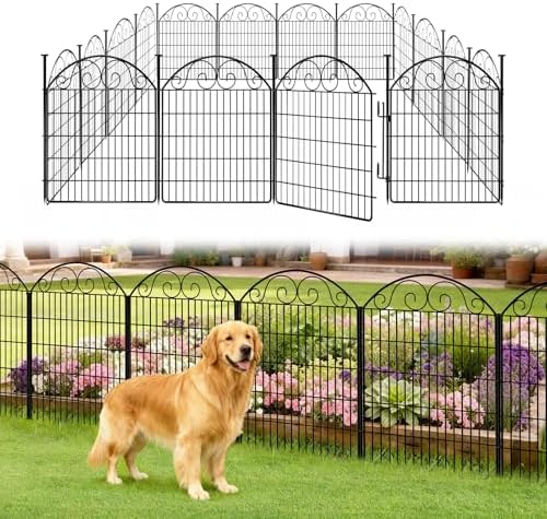 COLRASN 15 Panels No Dig Decorative Garden Dog Fence Outdoor for Yard, 33in(H) x 36.25ft(W) with Latch Tall Animal Barrier Fenceing Panels, Rustproof Ground Stakes Temporary Wire Screen for Patio by COLRASN