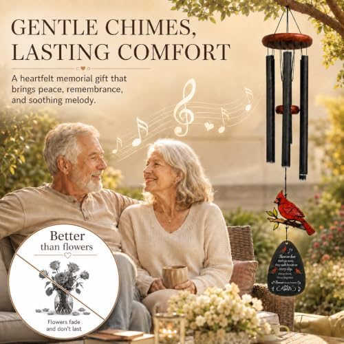 Cardinal Memorial Wind Chimes 36'' for Outside, Sympathy Gift with Mute Option, Cardinal Gifts for Loss of Loved One, Memory of Mom Dad Husband, Remembrance Gift for Mother Garden Porch Patio - Image 5