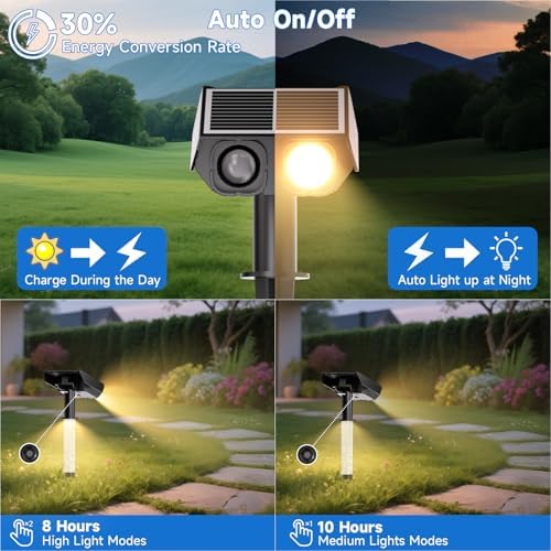 Solar Spot Lights Outdoor Adjustable Beam & PC Light Guide Column, 4 Pack Solar Lights Outdoor Waterproof IP65, 2 Modes & Auto On/Off Landscape Spotlights for Garden, Yard, Pathway, Tree (Warm Yellow) - Image 5
