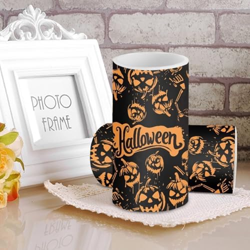 Set of 2 Flameless Candles with Remote Halloween Pumpkin Battery Operated Candles with Timer Flickering LED Elictric Pillar Lights for Trick or Treat Party Home Banquet Decor - Image 3