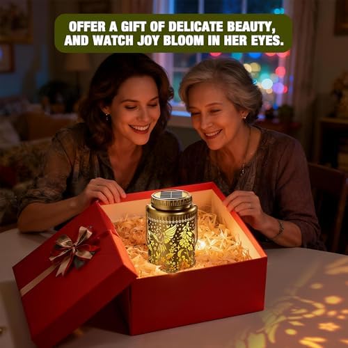 Cooo 4 Pack Solar Lanterns Outdoor Waterproof Hummingbird Red_Sage Solar Pathway Lights Landscape Path Christmas Gifts for Women Mom Grandma for Outdoor Table Lamps Garden Yard Backyard Decor -Gold - Image 3