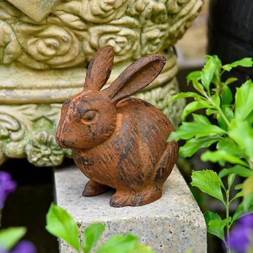 Sungmor Cast Iron Rust Rabbit Statue, Multi-Purpose Paperweight Doorstop - Image 2