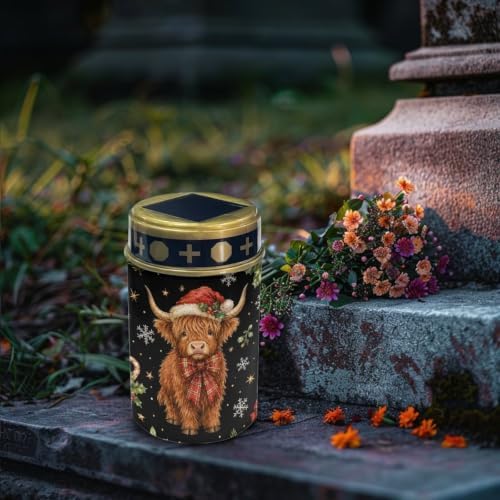 Poceacles Solar Lights Outdoor Christmas Lights for Cemetery LED Flameless Candle Cemetery Solar Pillar Candles Outdoor Decor, Christmas Highland Cow Candy Cane Print, 6 Pack - Image 3