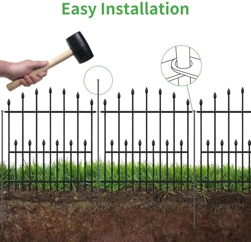 Decorative Garden Fence Outdoor - 40in(H) x 14.5Ft(L) Heavy Duty Metal Garden Decor Fencing Border Animal Barrier No Dig Rustproof for Rabbit Dog Yard & Patio Flower Bed (6 Panels + 7 Stakes) - Image 5