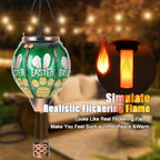 Easter Hot Air Balloon Solar Lantern - Bunny Glass Lantern, Simulated Flickering & Dancing Flame, Outdoor Hanging Yard Light Waterproof IP65 for Patio Lawn Porch Decor Rabbit Gift - Image 2