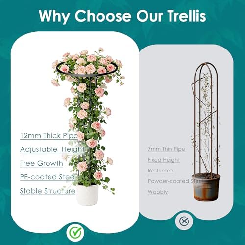 Umbrella Garden Trellis for Climbing Plants Outdoor, 68.9" Mushroom Top Trellis Stackable, Tall PE-coated Metal Obelisk Trellises for Potted Plants, Topiary Tower Vine Support for Rose, Bean, Clematis - Image 6