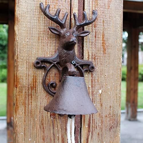 Hand Crank Cast Iron Doorbell Front Door Dinner Bell Outdoor Courtyard Garden Deer Head Decoration Wall Bell (Black 24.2 * 13.6 * 14cm) - Image 4