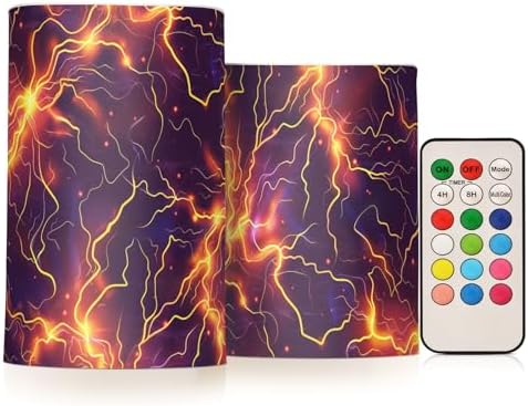 Lightning Bolts Gradient Color Flickering flameless Candles with Remote Control Electronic Lights Lighting Led for Funeral Battery Pillar Candles 2-Piecing Set by Unknown