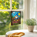 Baking Gnome Picnic Stained Glass Suncatcher – Square Hanging Window Panel for Home or Greenhouse – Whimsical Glass Art Gift for Garden Lovers, Christmas, Halloween, Father Days VW9vGA - Image 3