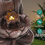Zen Buddha Water Fountain Outdoor, 19" H Handcrafted Buddha Statue Water Feature with Soothing Waterfalls & Lights, Peaceful Oasis for Garden Patio Yard Deck Living Room Floor Tabletop Decor - Image 3
