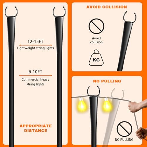 6 Pack 10Ft String Light Poles, Metal Poles with Fork for Outside Lights,Outdoor Metal Light Stand with Fence Brackets Hanging Lights for Garden Patio Wedding Backyard Deck Party - Image 6